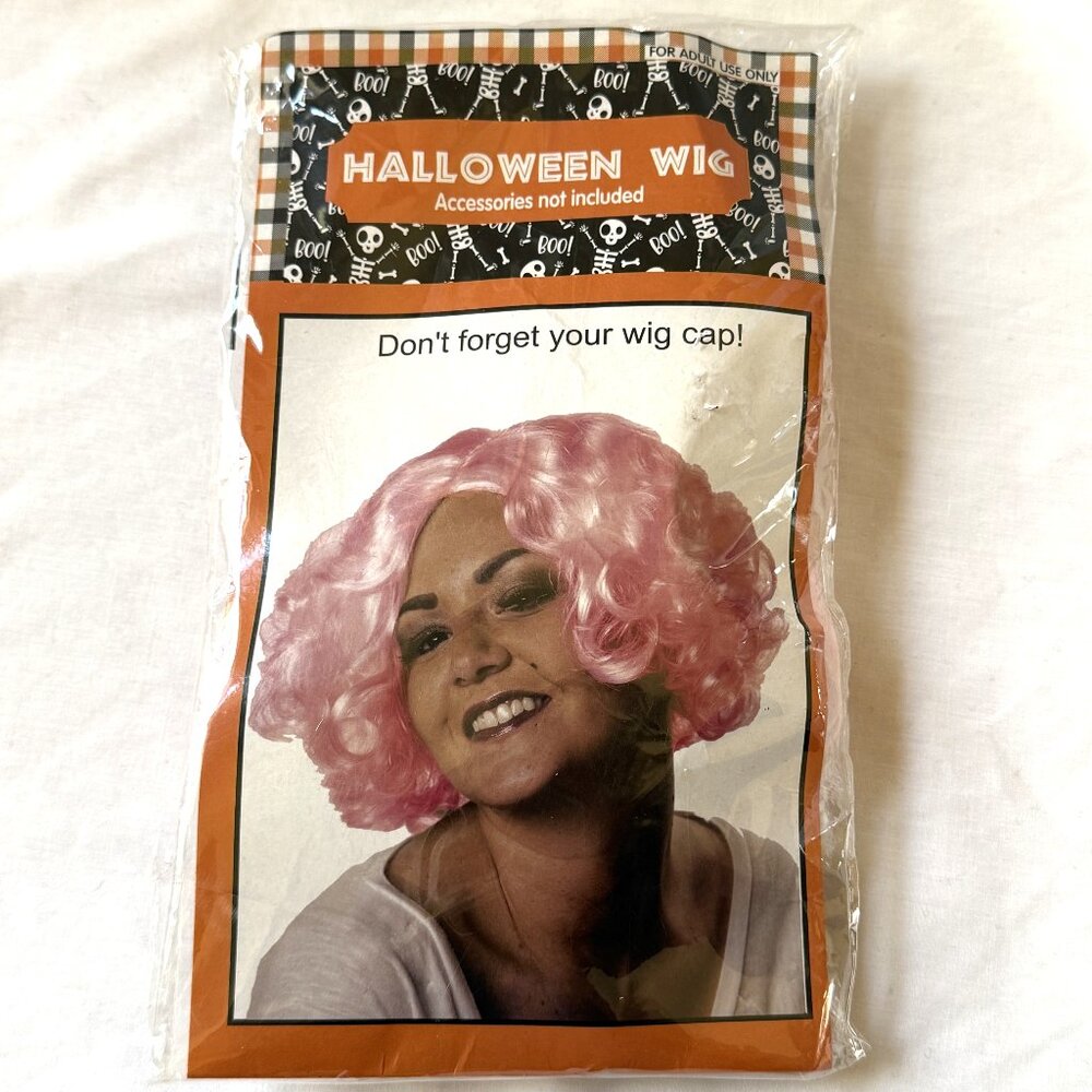 Wig Pink Pastel Bob Short Hair Curly Club Rave Adult Halloween Cosplay NEW